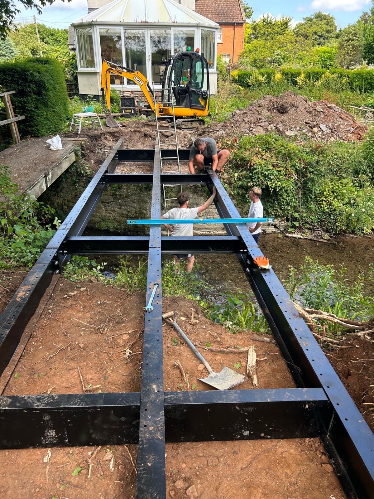 Steel beams over water